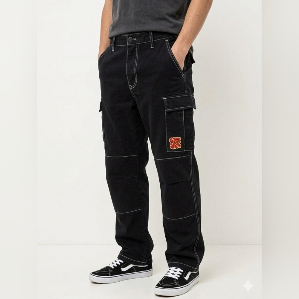 Empyre Loose Fit Black Cargo Skate Pants - Contrast Stitch - Size 28